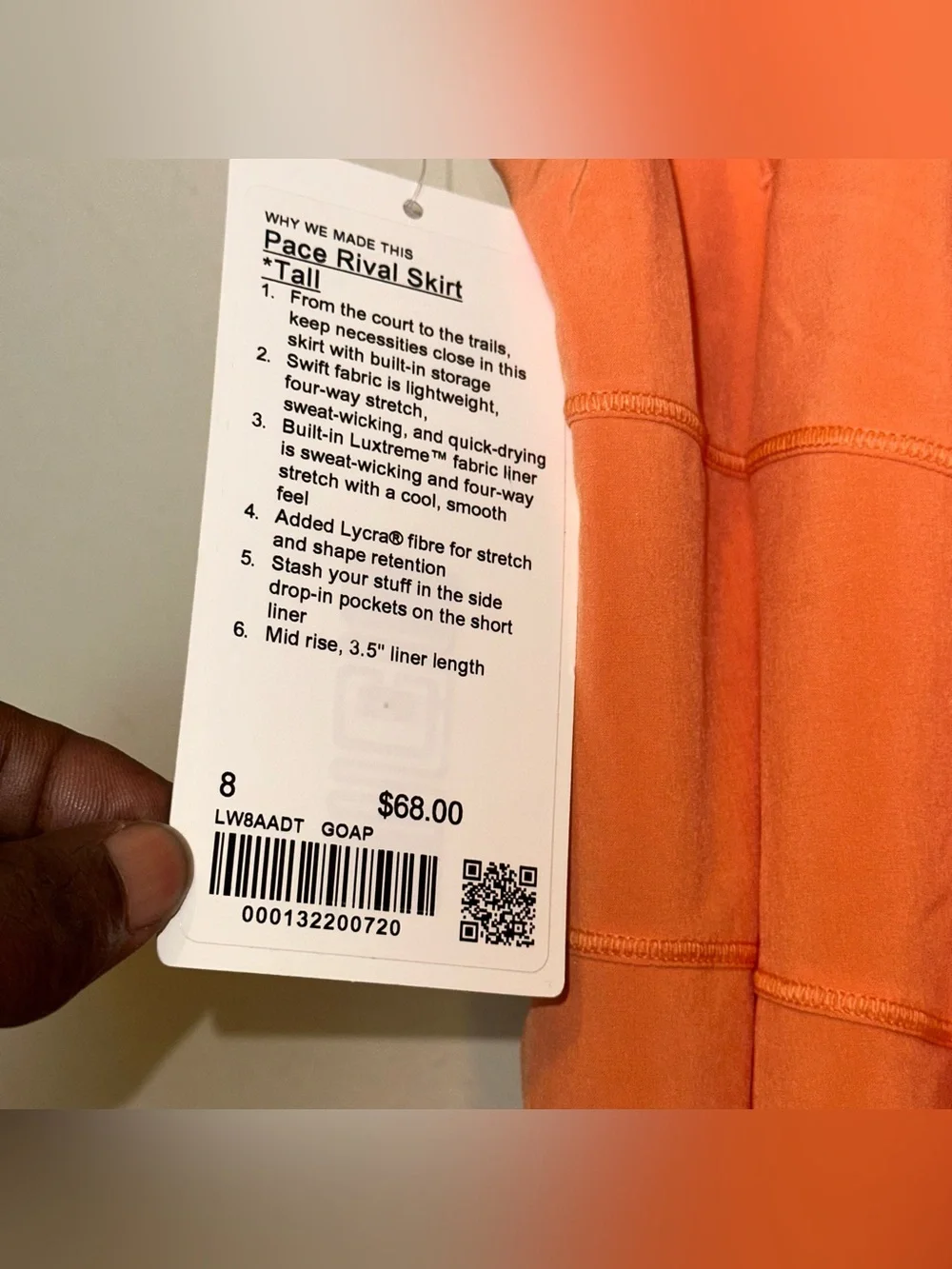 Lululemon Pace Rival Skort Skirt Warm Coral Womens 8T Performance Athleisure